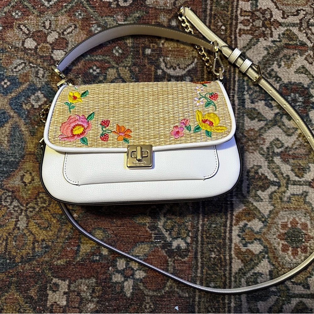 Kate Spade Phoebe Embroidered Straw Flap Crossbody